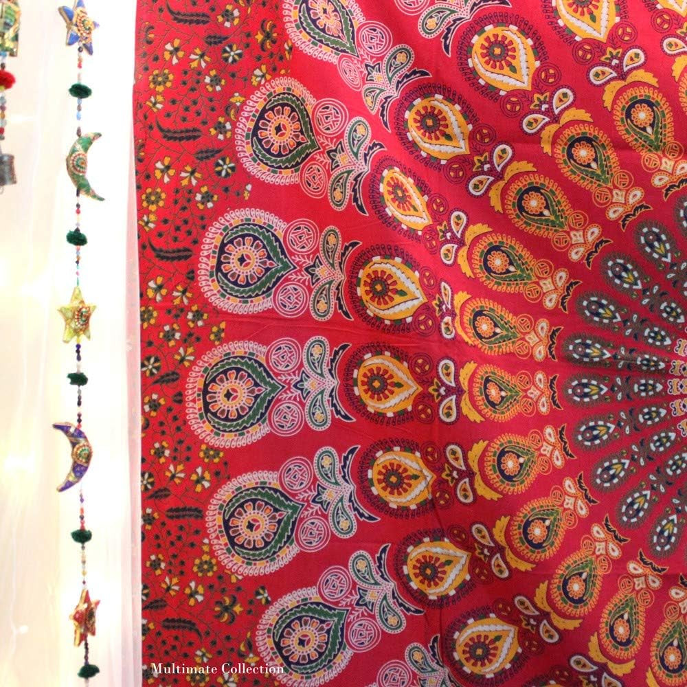 Tapestry Wall Hanging Hippie Mandala Bohemian Hippy Psychedelic Design Indian Tapestries Bedspread 84 X 90 Inches (215Cm X 230Cm) Red Yellow
