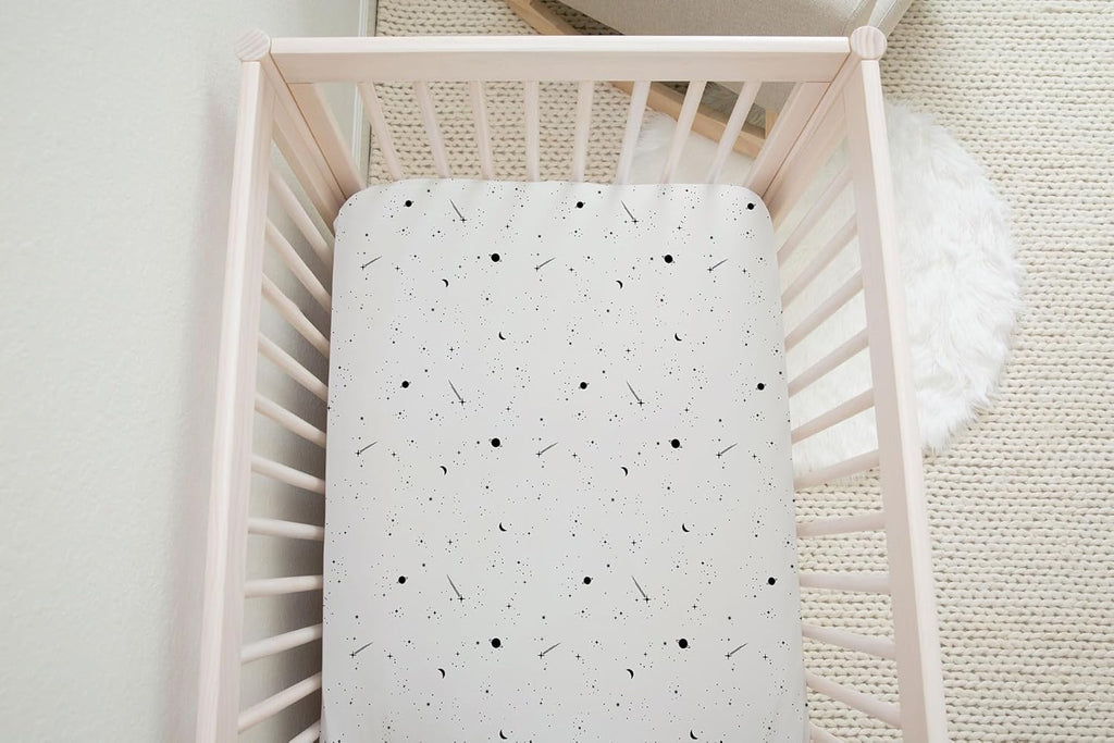 Ely’S & Co. Crib Sheets, Baby Girl/Boy Fitted Crib Mattress Sheet Set, 2 Pack, 100% Jersey Knit Cotton, Infant and Toddler Nursery Bedding, Black and White Celestial Print, 28” X 52”