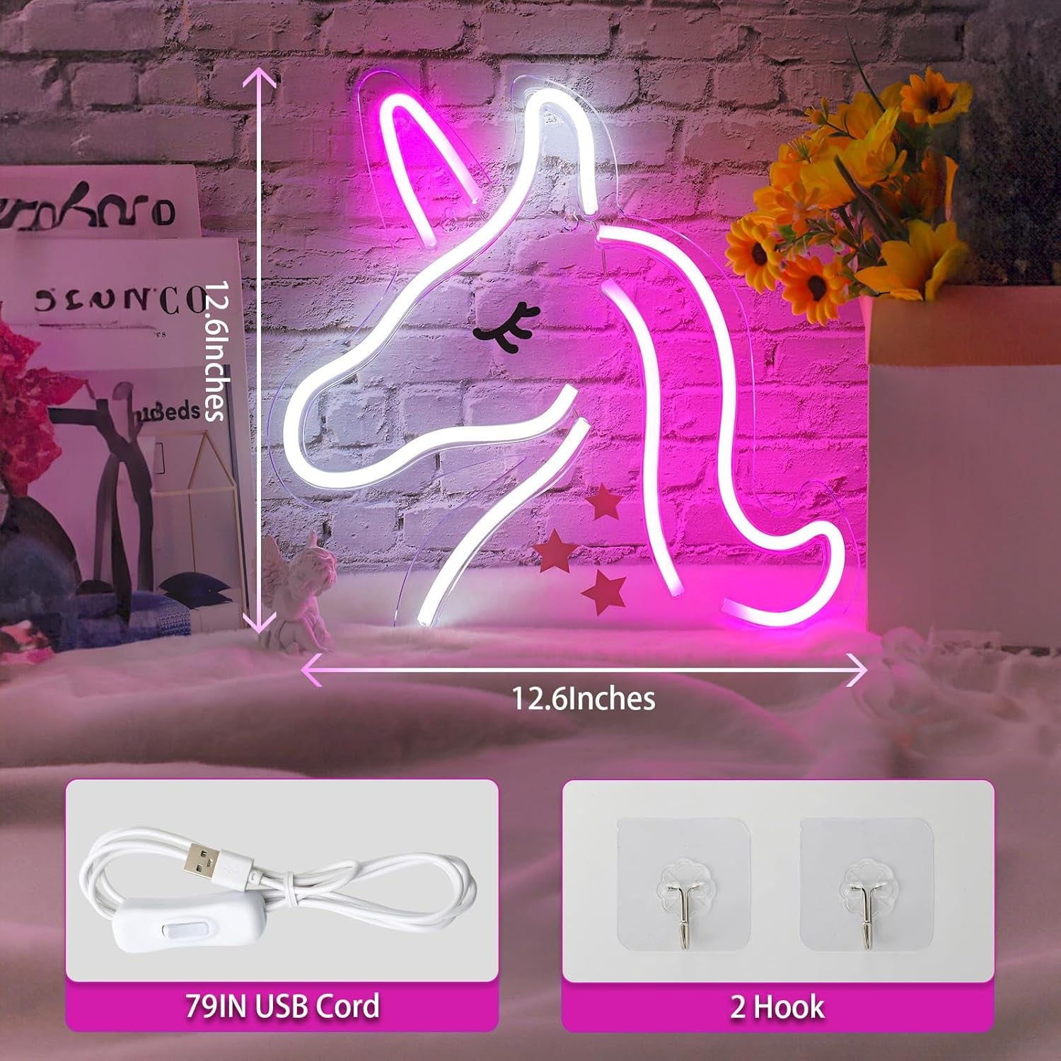 Unicorn Neon Signs for Wall Decor, Colorful Unicorn Led Signs for Girls Room, USB Powered Unicorn Neon Lights for Bedroom Kids Room Party Birthday Decoration, Perfect Gifts for Christmas