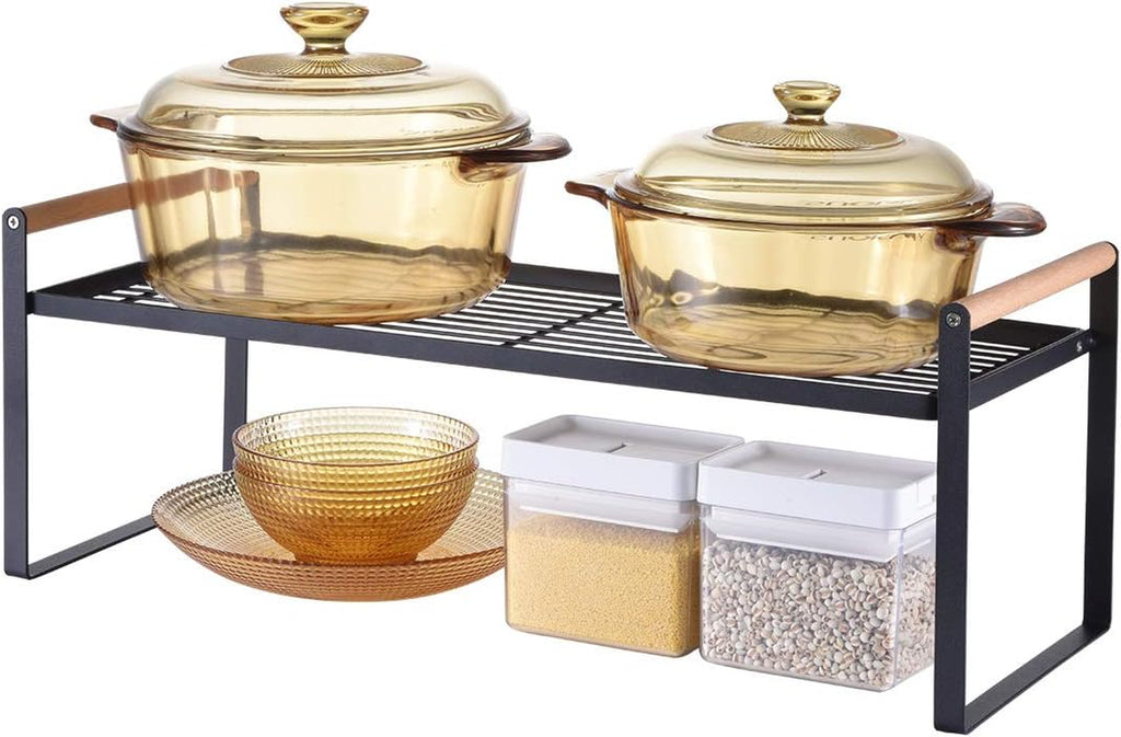 Kitchen Countertop Organizer, Cupboard Stand Spice Rack, Cabinet Pantry Shelf, Counter Organization and Storage for Kitchen Bathroom Office (Black, 23.50 Inches)