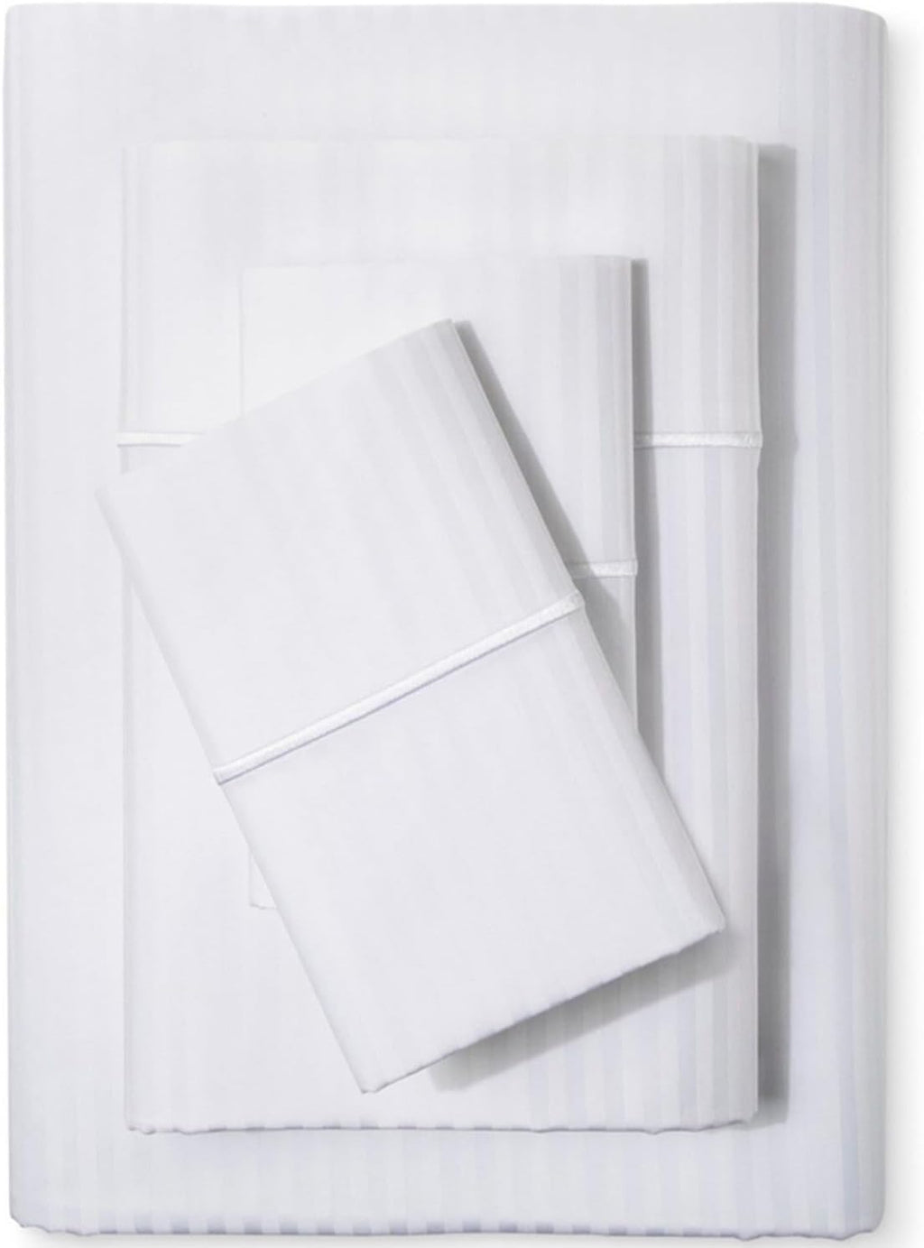 Feather & Stitch 500 TC Split King Size Damask Bed Sheet Set, 100% Cotton Soft Breathable Bedsheets, 5 Piece 18" Deep Pockets Sateen Weave Striped Bedding Mattress Resort Hotel - (White Stripe)