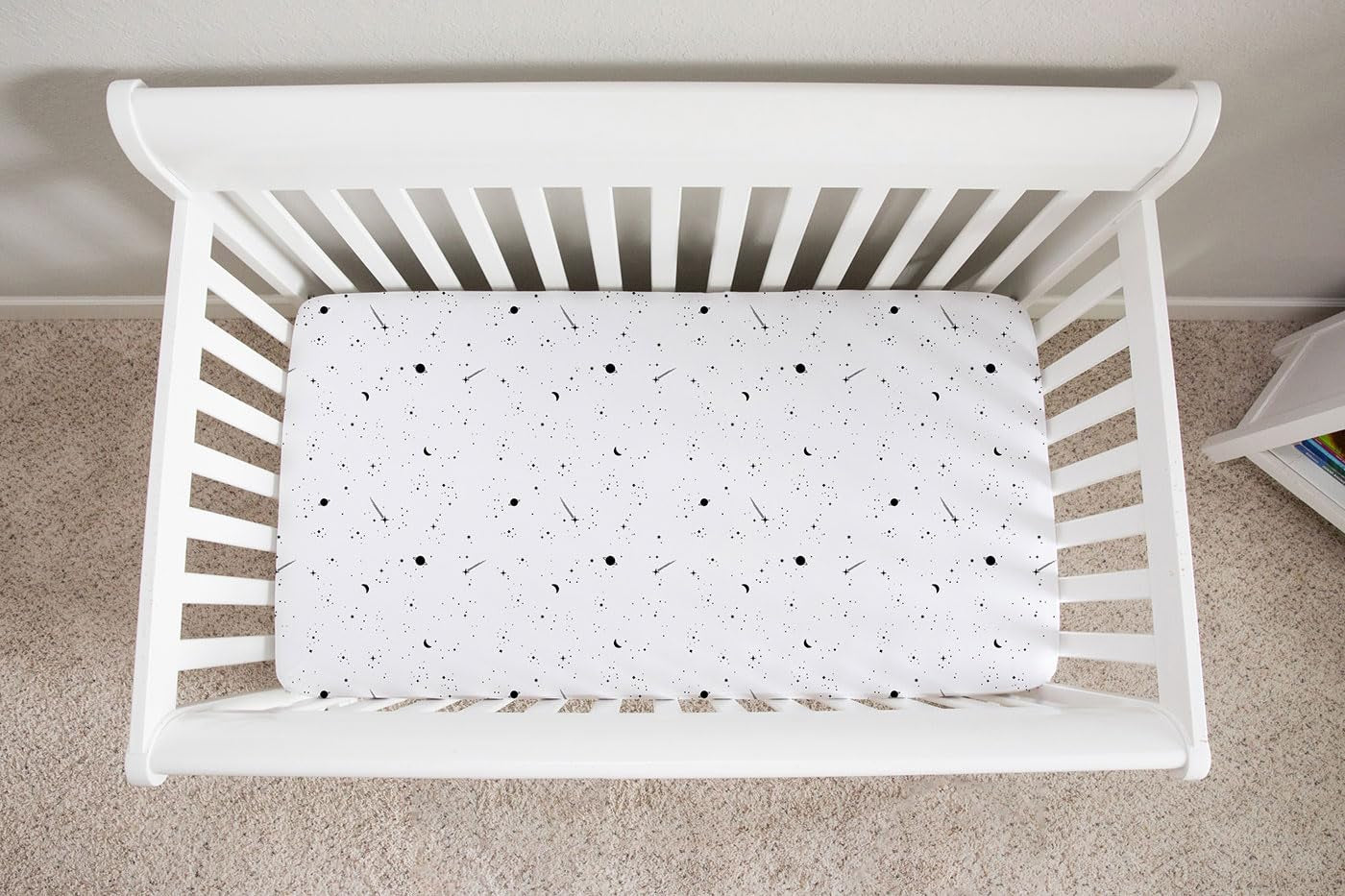 Ely’S & Co. Crib Sheets, Baby Girl/Boy Fitted Crib Mattress Sheet Set, 2 Pack, 100% Jersey Knit Cotton, Infant and Toddler Nursery Bedding, Black and White Celestial Print, 28” X 52”