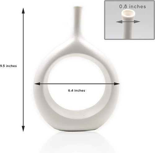 10" White Ceramic Vase for Modern Living Room, Bedroom, Kitchen Decor - Decorative Flower Vase