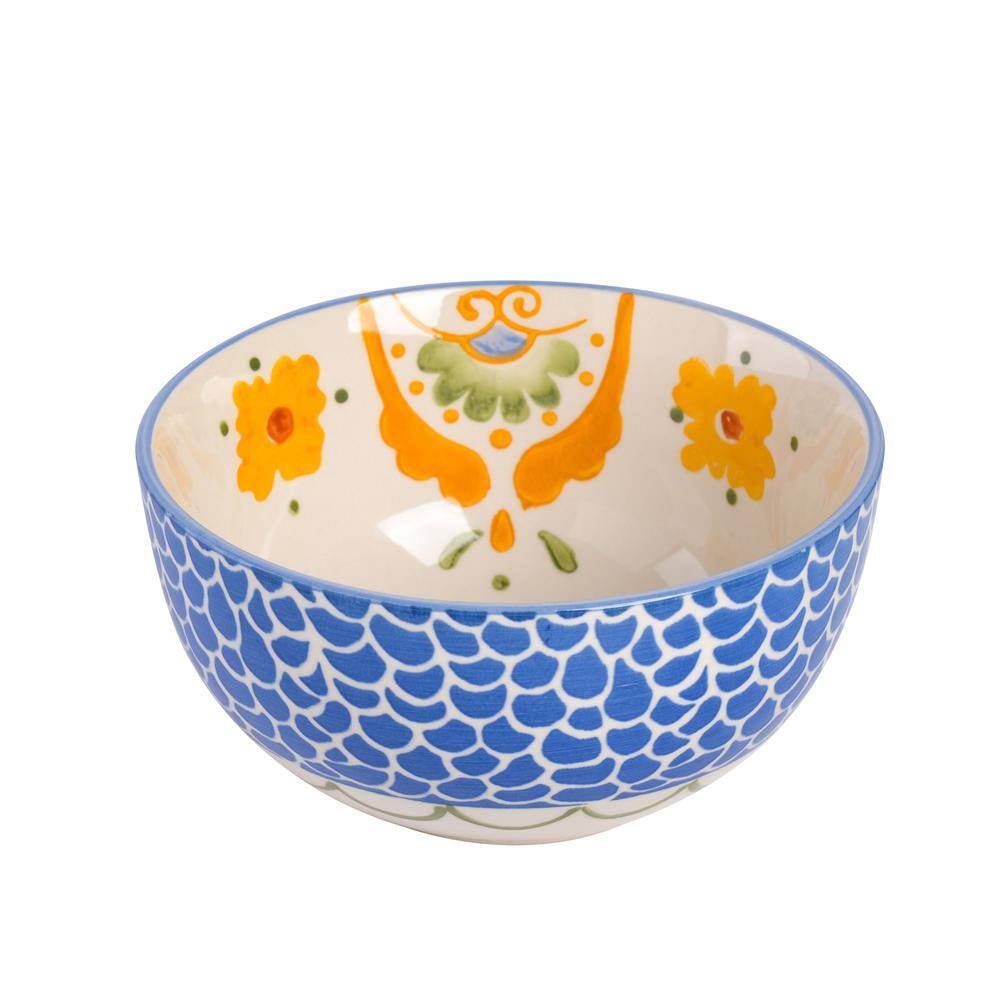 Tierra Tile 12-Piece round Stoneware Dinnerware Set in Blue Assorted Designs Service Set for 4