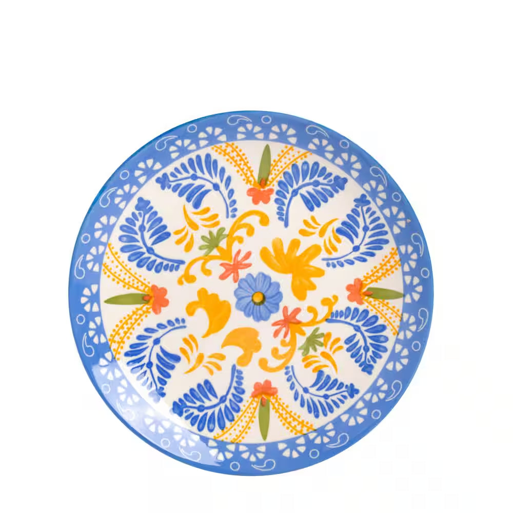 Tierra Tile 12-Piece round Stoneware Dinnerware Set in Blue Assorted Designs Service Set for 4
