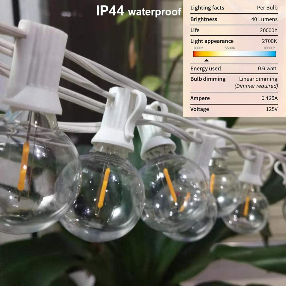 25Ft LED String Lights with 27 Shatterproof LED Clear Globe Bulbs, Indoor&Outdoor String Lights for Patio, Garden, Backyard, Bistro, Pergola, Tents, Gazebo Decor, White Wire