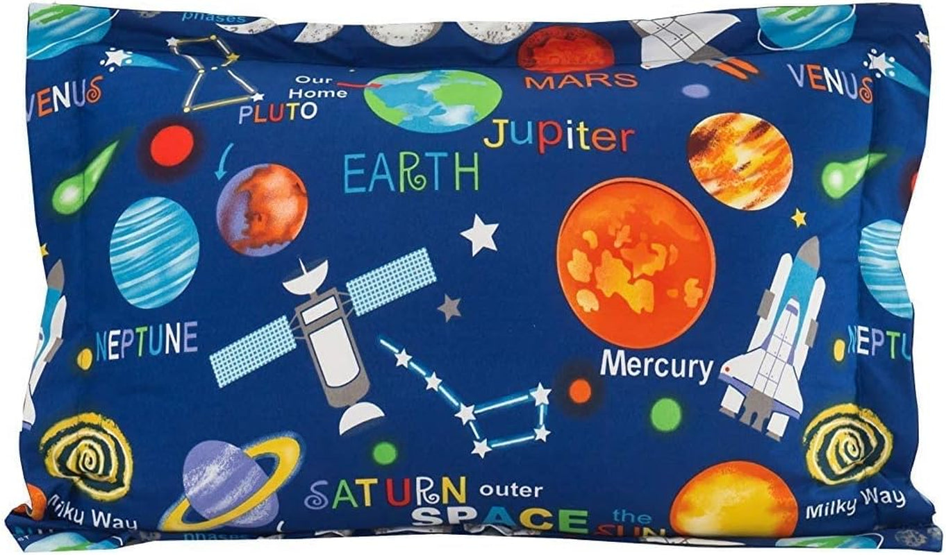 3 Piece Space Themed Twin Bed Sheets for Kids - Fitted Toddler Kids' Sheet & Pillowcase Sets - Planets, Solar System Bedroom Kit - Twin Size