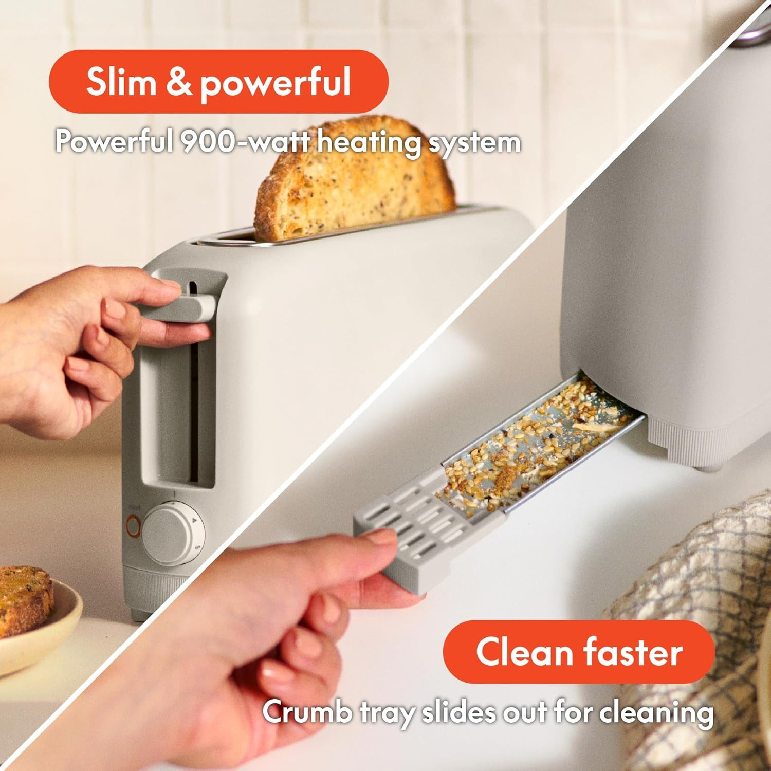 2 Slice Slim Toaster, Fits-Anywhere™ Kitchenware, 6 Setting Shade Control with Reheat & Cancel Buttons, Fits Sourdough, 10” Long Slot, anti Jam & Auto Shutoff, 900 Watt, Oatmilk
