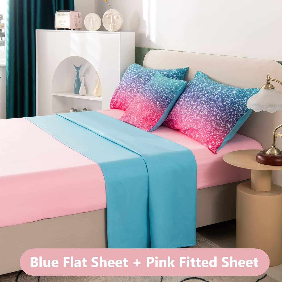 Girls Twin Size 6 Piece Bed in a Bag 3D Colorful Rainbow Bedding Comforter Sheet Set for Kids - (1 Comforter, 1 Flat Sheet, 1 Fitted Sheet, 2 Pillowcases, 1 Cushion Cover)