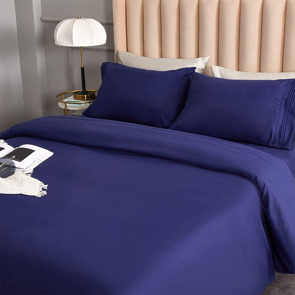 Bed Sheet Set - Brushed Microfiber Bedding - Bedding Sheets & Pillowcases - Deep Pockets - Easy Fit - Breathable & Cooling Sheets - 4 Piece Full Blue Set
