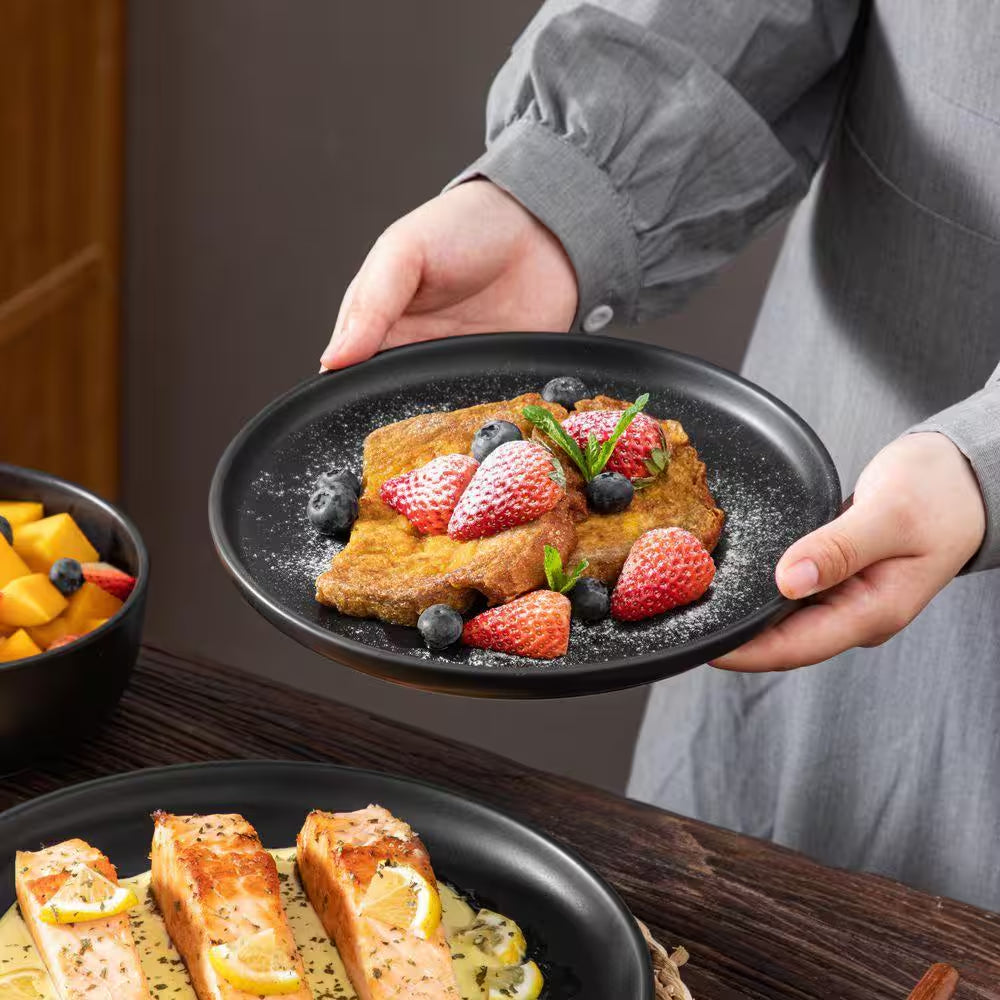 18-Piece Matte Black Stoneware Dinnerware Set Service for 6 Tableware Dinner Plates Dessert Plates Cereal Bowls