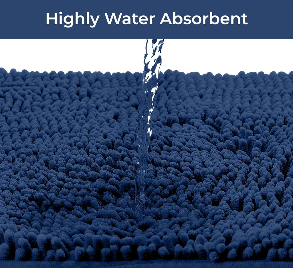 2 Piece Bathroom Rug Set - Premium Plush Bath Mat Shower Rugs, 1" Chenille Microfiber, Non-Slip & Absorbent, Soft & Cozy, Durable Stylish (20X30 & 16X24 Inches, Blue)