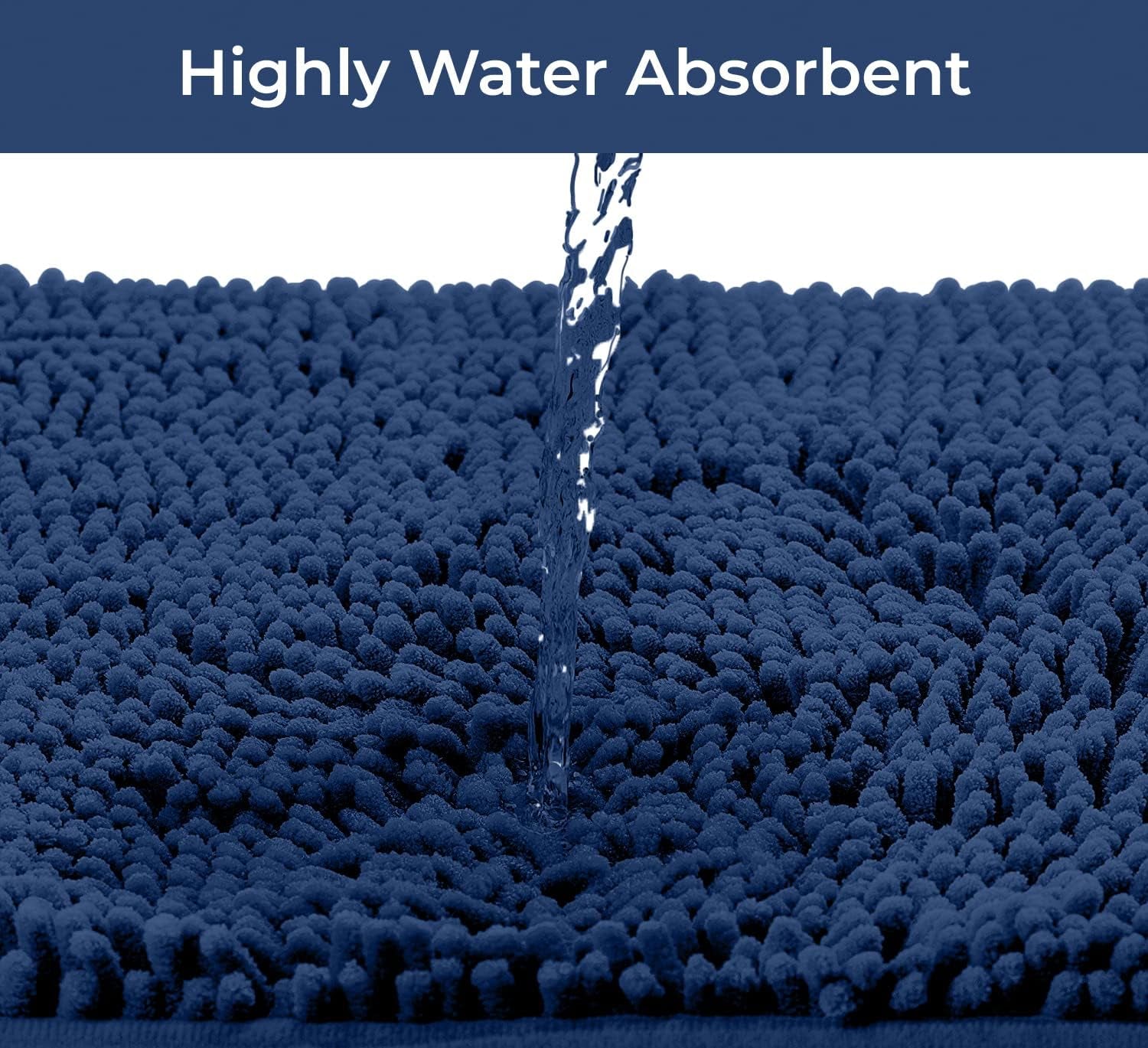 2 Piece Bathroom Rug Set - Premium Plush Bath Mat Shower Rugs, 1" Chenille Microfiber, Non-Slip & Absorbent, Soft & Cozy, Durable Stylish (20X30 & 16X24 Inches, Blue)
