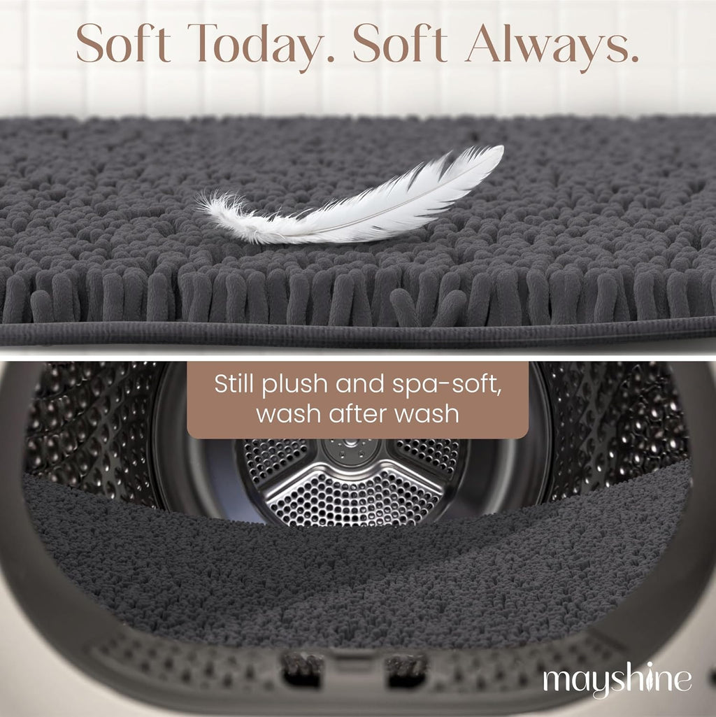 Plush Shaggy Chenille Bath Mat | Extra Soft, Super Absorbent, Non-Slip Bathroom Rug | Fluffy Microfiber, Area Rug Sets for Bathroom Floor, Kitchen, Living Room | 47"X27" | Charcoal Gray