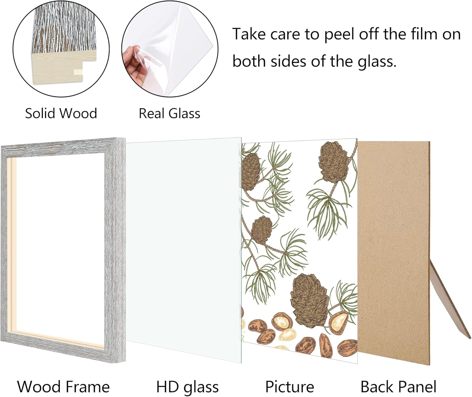 3.5X5 Picture Frame, Handmade Wood Rustic Gray Photo Frame Set of 2, High Definition Semi-Tempered Glass Wall or Tabletop Display