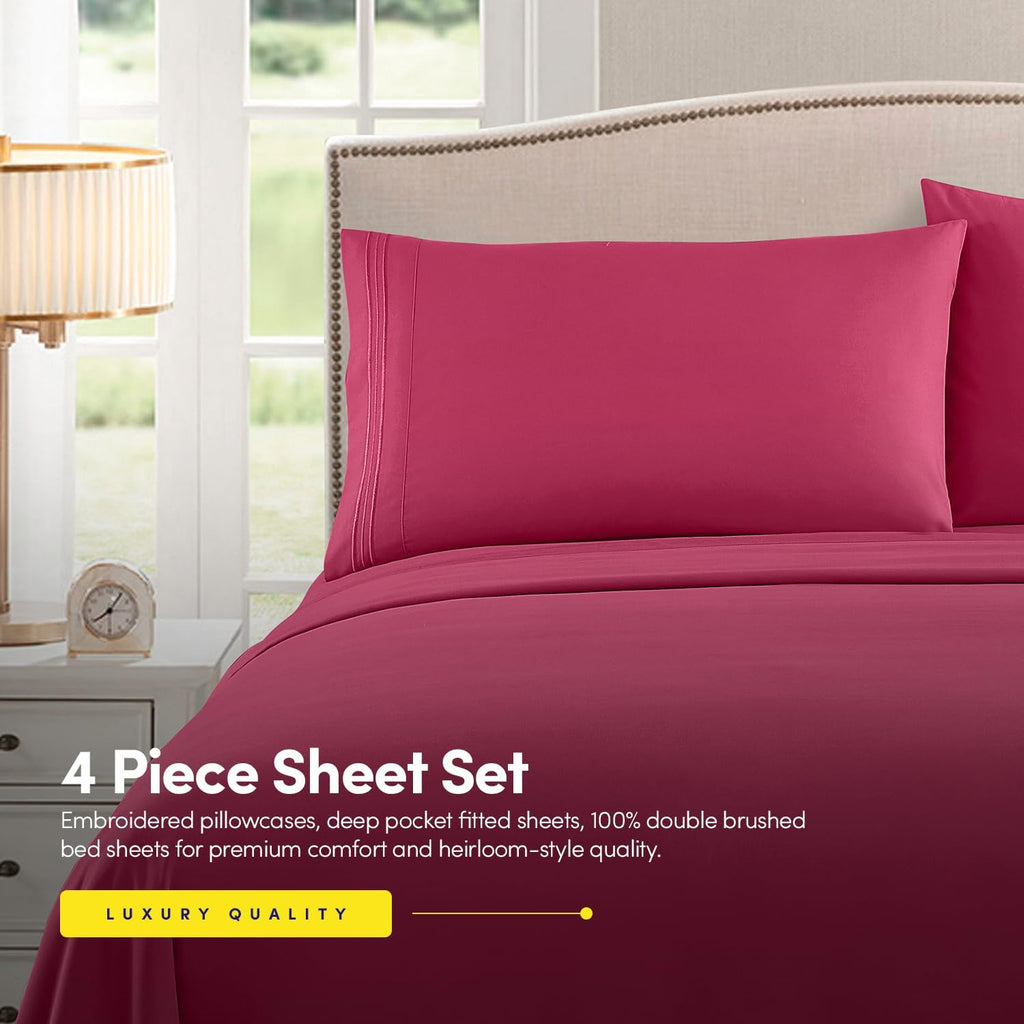 1500 Supreme Collection Queen Sheet Sets Fuschia - Luxury Hotel Bed Sheets and Pillowcase Set for Queen Mattress - Extra Soft, Elastic Corner Straps, Deep Pocket Sheets, Queen Fuschia