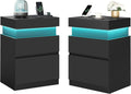Kailyn Collection - Nightstands with Power Outlets, Sliding Lid, Modern Bedside Tables with LED Lights, End Tables, 2 Drawers, Set of 2, 15.7 X 18.9 X 26.8 Inches, Ink Black ULET650BC01S-2J