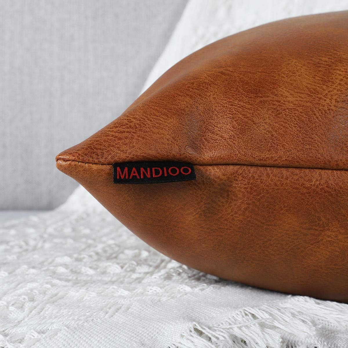 Set of 2 Faux Leather Decorative Throw Pillow Covers Modern Solid Outdoor Cushion Cases Luxury Pillowcases for Couch Sofa Bed 22X22 Inches Brown
