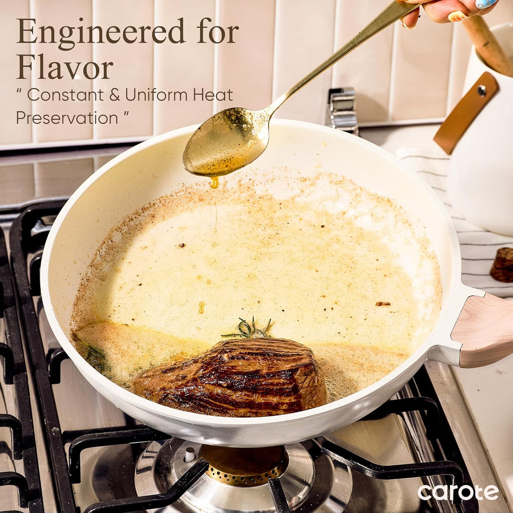 21Pcs Pots and Pans Set, Nonstick Cookware Sets, White Granite Induction Cookware Non Stick Cooking Set W/Frying Pans & Saucepans(Pfos, PFOA Free)