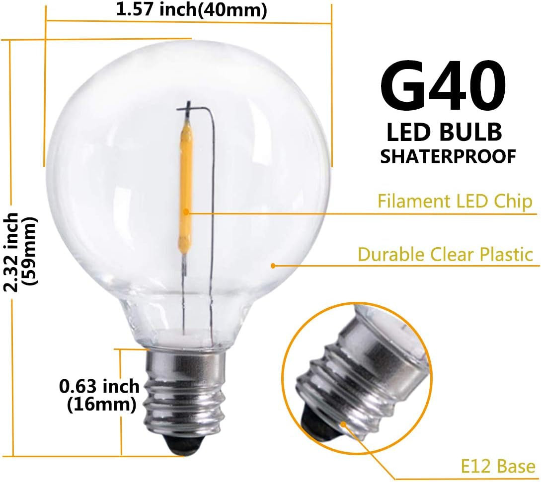 25Ft LED String Lights with 27 Shatterproof LED Clear Globe Bulbs, Indoor&Outdoor String Lights for Patio, Garden, Backyard, Bistro, Pergola, Tents, Gazebo Decor, White Wire