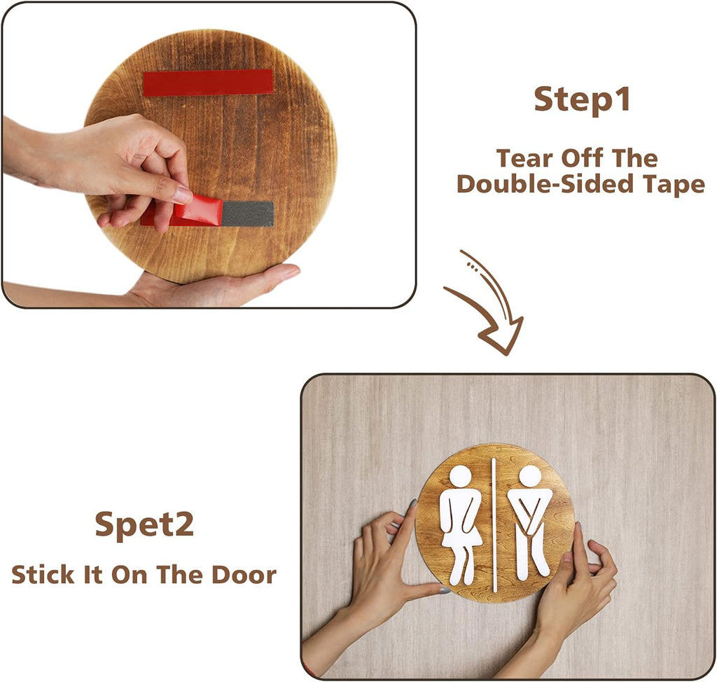 Unisex Bathroom Signs-Cute Bathroom Wall Decor-Funny Restroom Sign (Birch Brown)