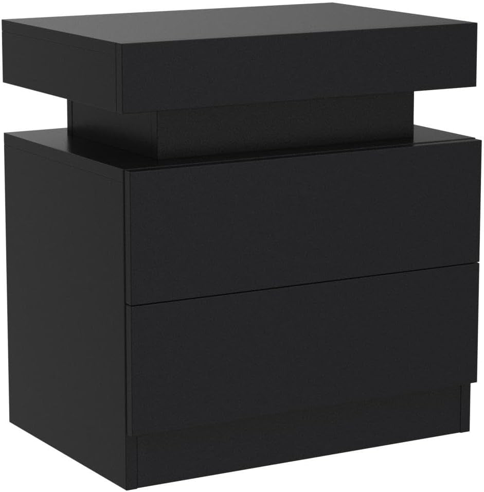 Nightstand Set of 2 LED Nightstand with 2 Drawers, Bedside Table with Drawers for Bedroom, Side Bed Table with LED Light, Black