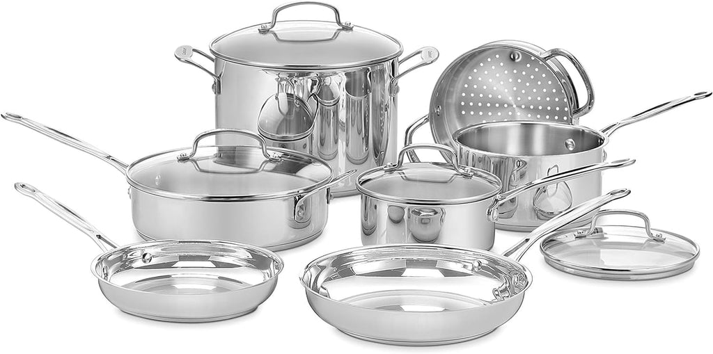 Chef’S Classic 11-Piece Stainless Steel Pots and Pans Set, Cookware Set Compatible with Induction, Electric, Gas Cooktops, Aluminum Core for Even Heat, Cool Grip Handles, Dishwasher Safe