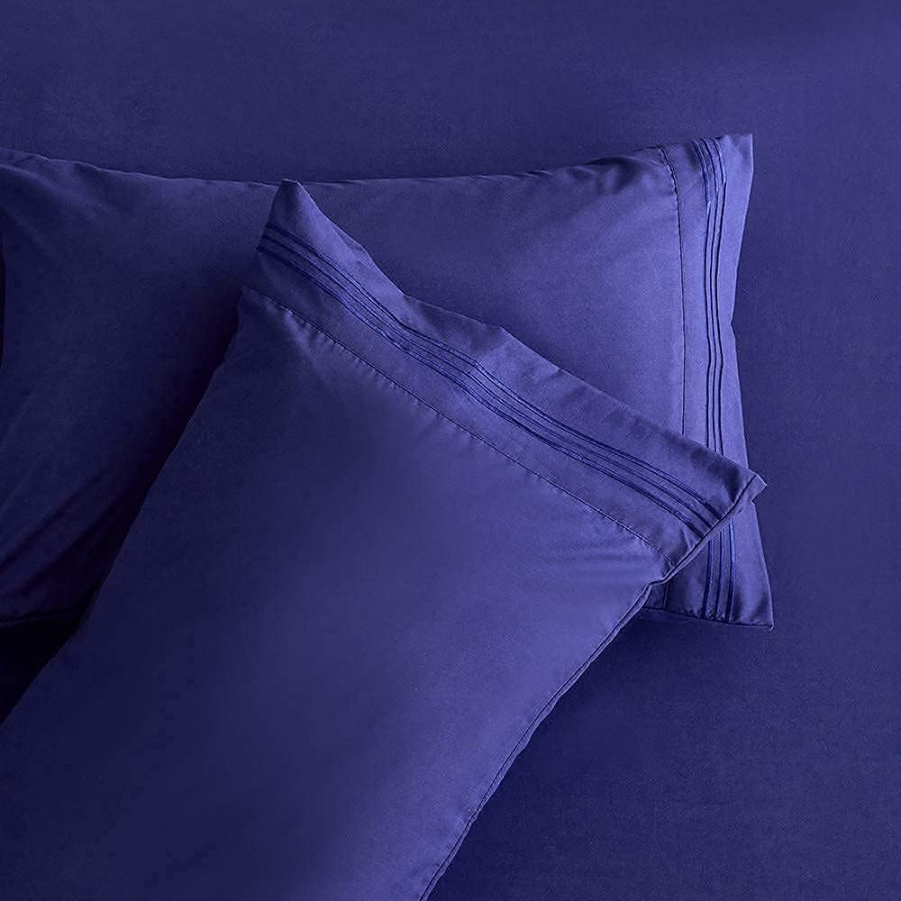 Bed Sheet Set - Brushed Microfiber Bedding - Bedding Sheets & Pillowcases - Deep Pockets - Easy Fit - Breathable & Cooling Sheets - 4 Piece Full Blue Set