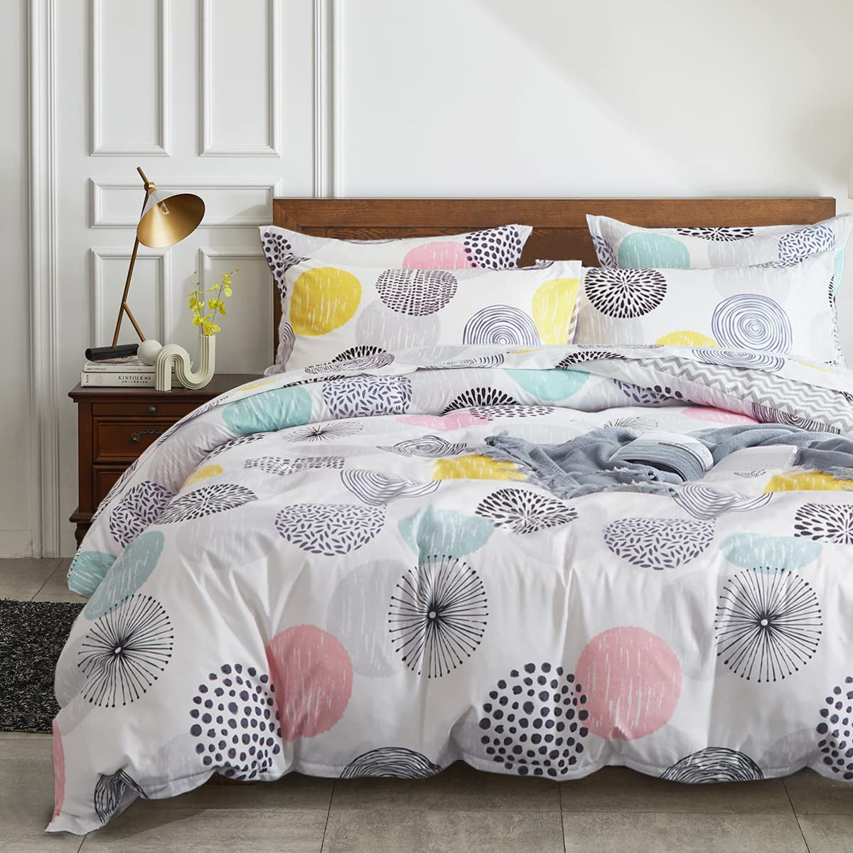 6 Pieces Comforter Sheet Set Twin Size Bed in a Bag - Colorful Dots Style - Soft Microfiber, Spring Soft Bedding Set (1 Comforter, 2 Pillow Shams, 1 Flat Sheet, 1 Fitted Sheet, 1 Pillowcases)