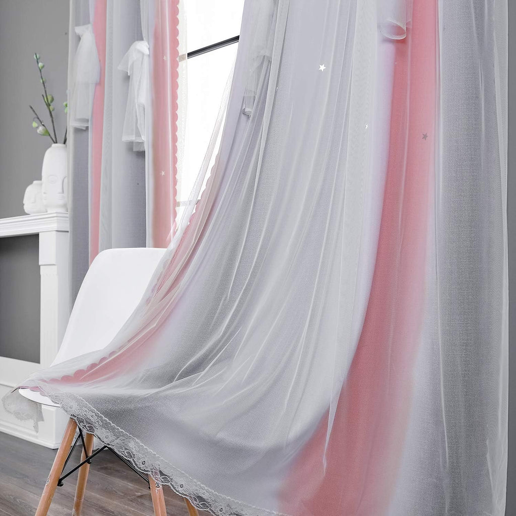 Pink Star Curtains for Girls Bedroom Kids Princess Room Decor for Daughter Bedroom Window