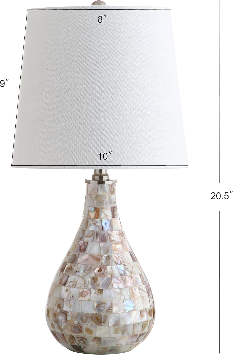20.5" Seashell Coastal Mini LED Table Lamp for Living Room Office, White Linen Drum Shade, Modern Mother of Pearl Bedside Nightstand Lamp, LED Bulb Included JYL1024A