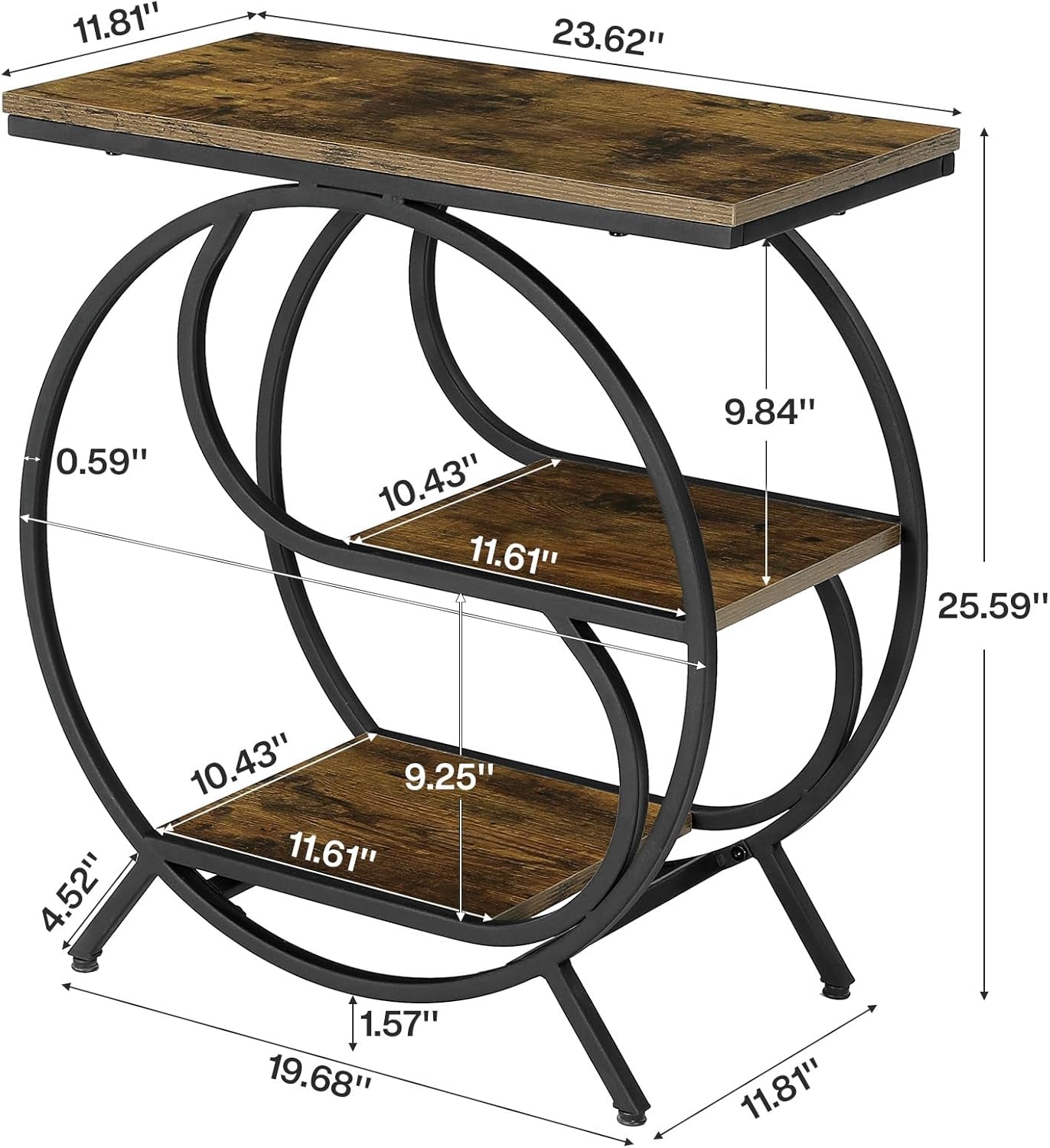 3-Tier End Table, Industrial Side Table for Living Room, Small Rectangle Nightstand for Bedroom (2PC, Rustic Brown & Black)