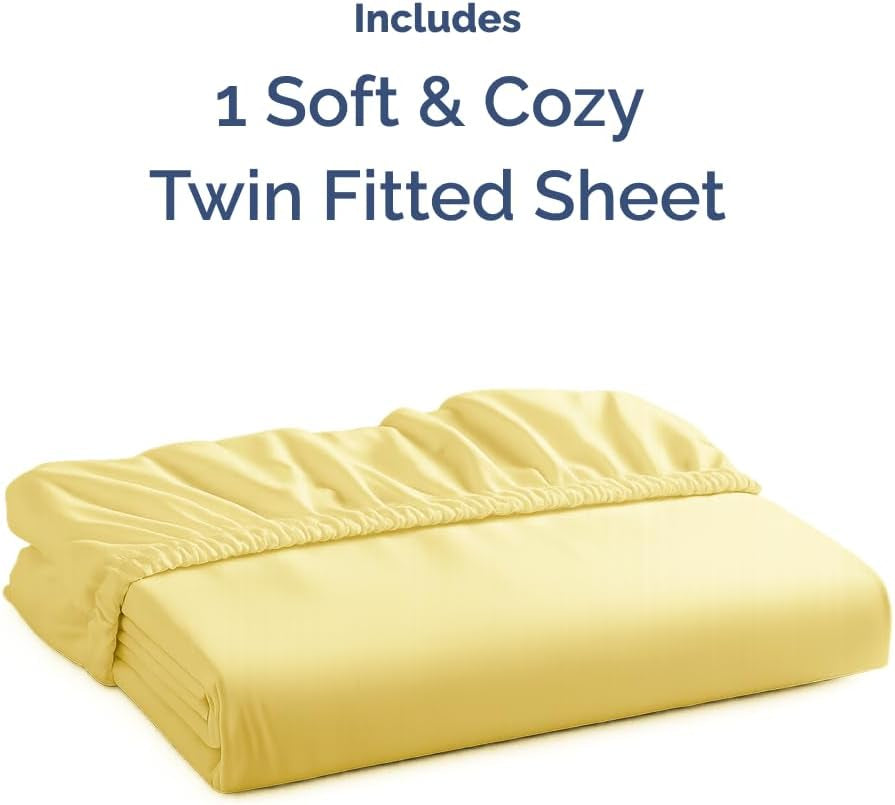 Twin Fitted Bed Sheet - Bottom Single Fitted Sheet Only - Ultra-Soft Hotel Luxury Bedding W/ 8-16 Inch Deep Pockets - Breathable, Cooling & Wrinkle Free - Easy-Care, Fade & Shrink Resistant - Yellow