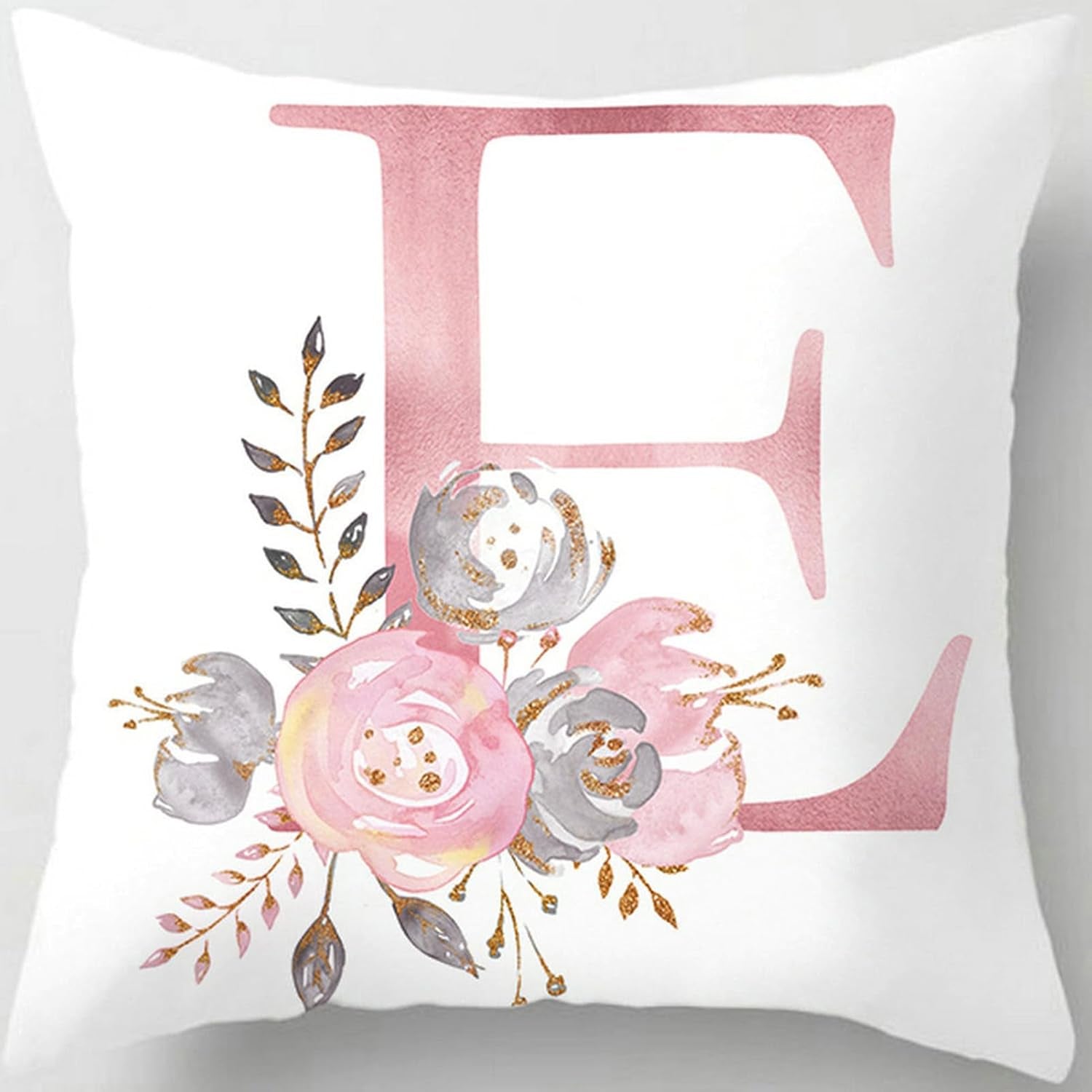 Throw Pillow Covers Decorative English Letters Floral Pillowcases Velvet Soft Cushion Cover White Pillow Protectors for Sofa Bedding Car and Home Decor (E)