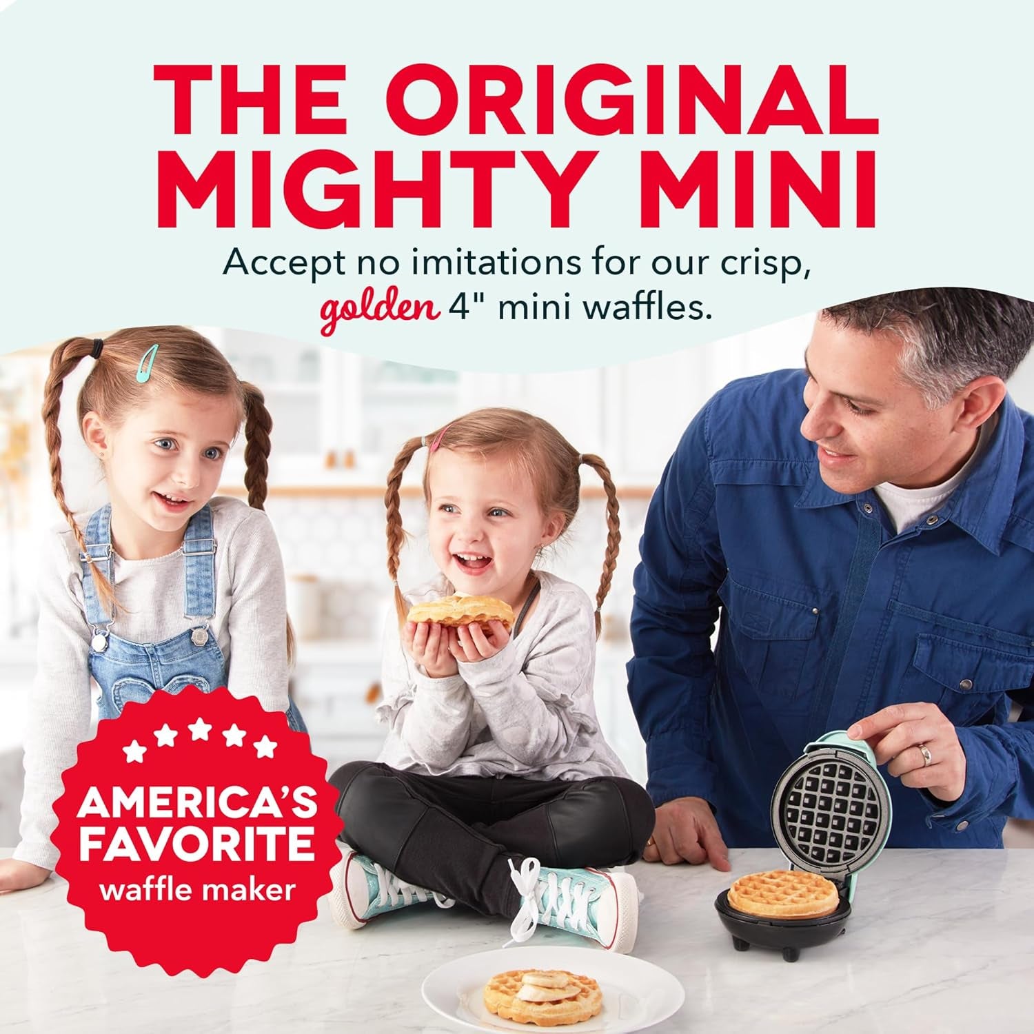 Mini Waffle Maker- Compact Electric Iron for Creative Homemade Treats - Nonstick Surface - Easy-To-Clean - Perfect for Kids & Families - Aqua