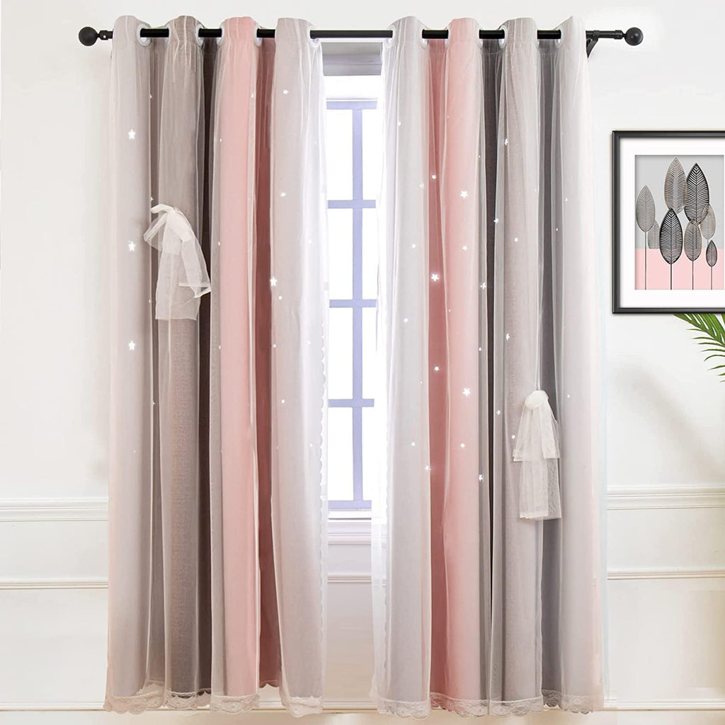 Pink Star Curtains for Girls Bedroom Kids Princess Room Decor for Daughter Bedroom Window