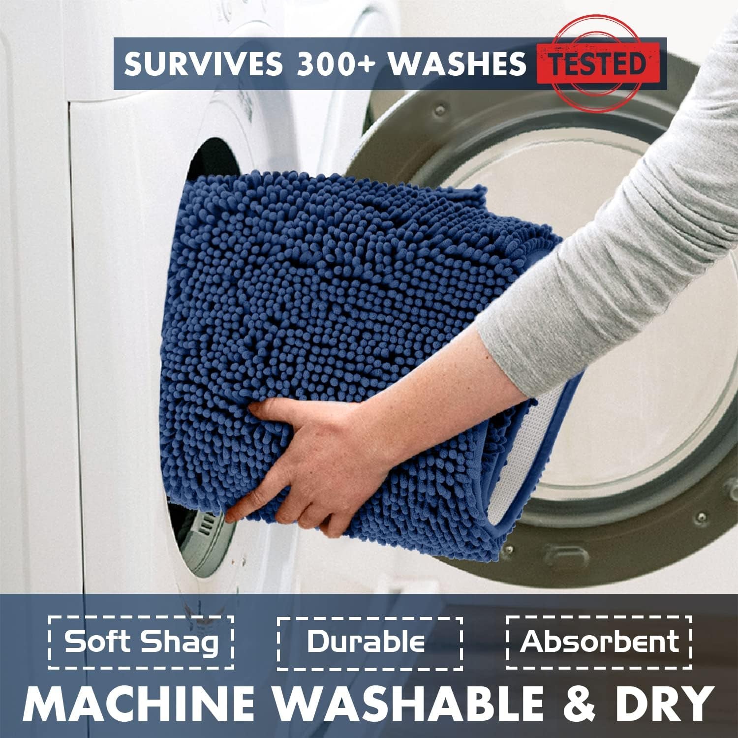 2 Piece Bathroom Rug Set - Premium Plush Bath Mat Shower Rugs, 1" Chenille Microfiber, Non-Slip & Absorbent, Soft & Cozy, Durable Stylish (20X30 & 16X24 Inches, Blue)