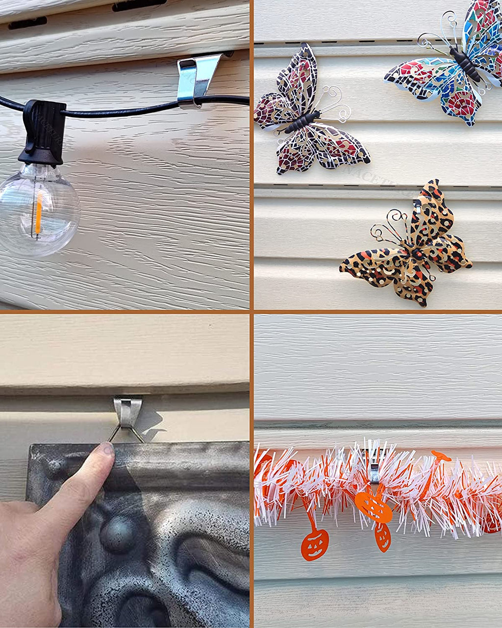 Vinyl Siding Hooks Hanger (10 Pack) | No Drill Vinyl Hooks for Hanging Outdoor Decor, Sliver