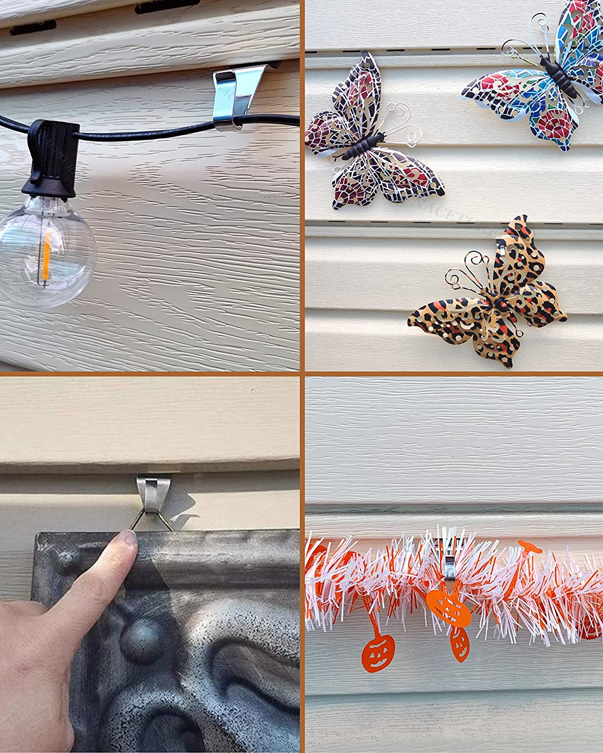 Vinyl Siding Hooks Hanger (10 Pack) | No Drill Vinyl Hooks for Hanging Outdoor Decor, Sliver