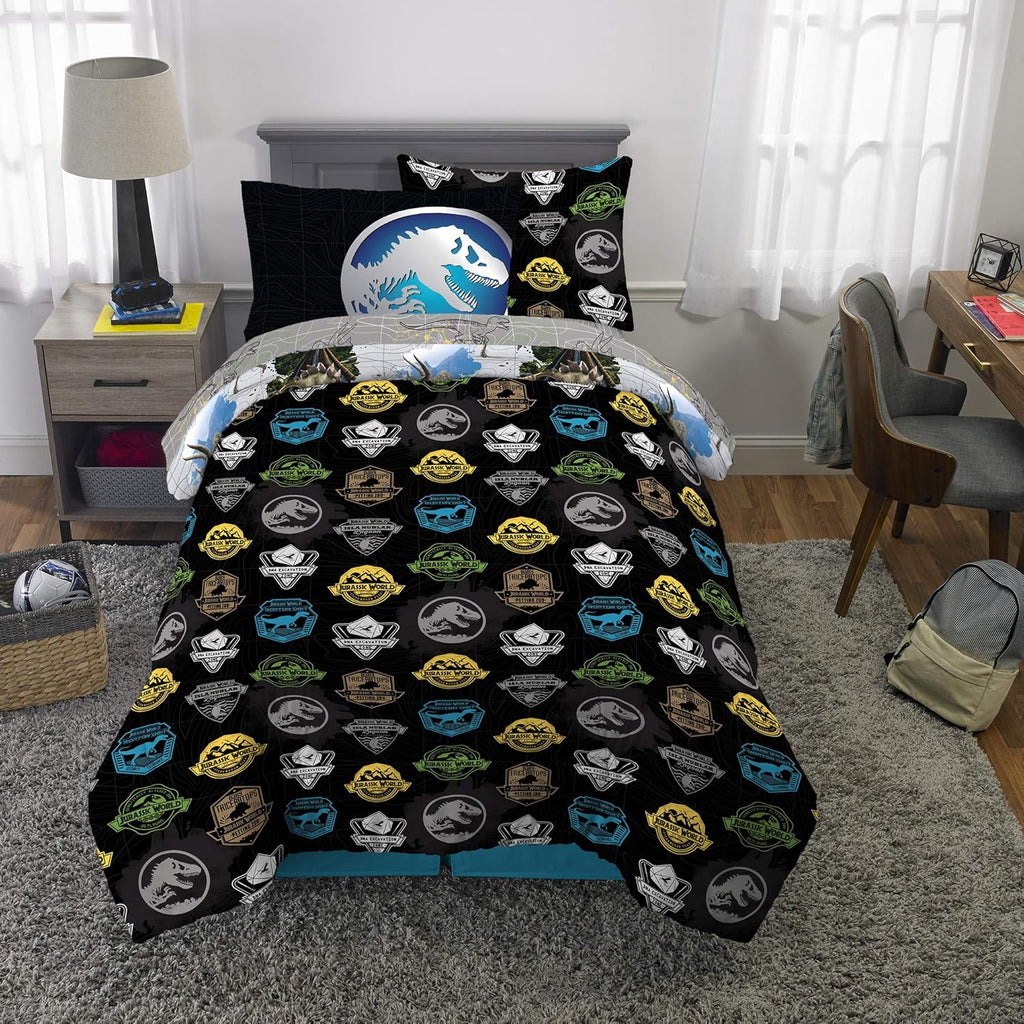 Kids Bedding Super Soft Comforter and Sheet Set with Sham, 5 Piece Twin Size, Jurassic World,6A1348