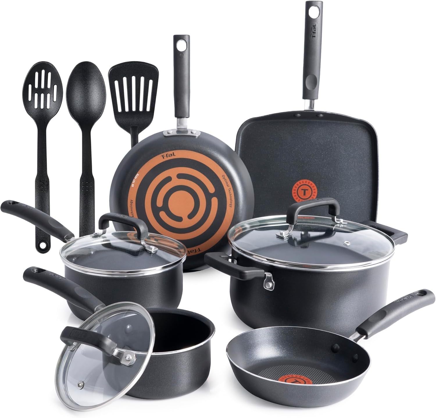 Signature Nonstick Pots and Pans Set 12 Piece, Oven Broiler Safe 350F, Kitchen Cookware Set W/Fry Pans, Saucepans, Saute Pan, Dutch Oven, Griddle, Kitchen, Home, Dishwasher Safe, Black