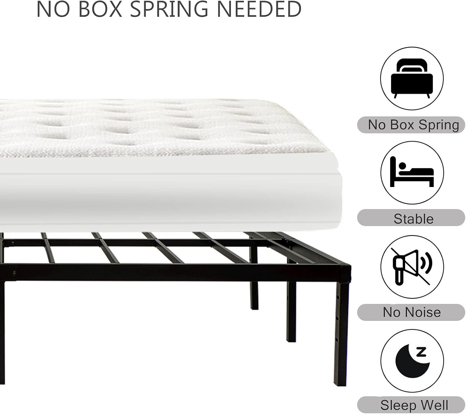 Queen Size Bed Frame with Steel Slats Support, Sturdy and Durable, No Box Spring Needed, 16 Inch High 3500Lbs Heavy Duty Metal Platform Frames with Storage, Noise-Free, Black