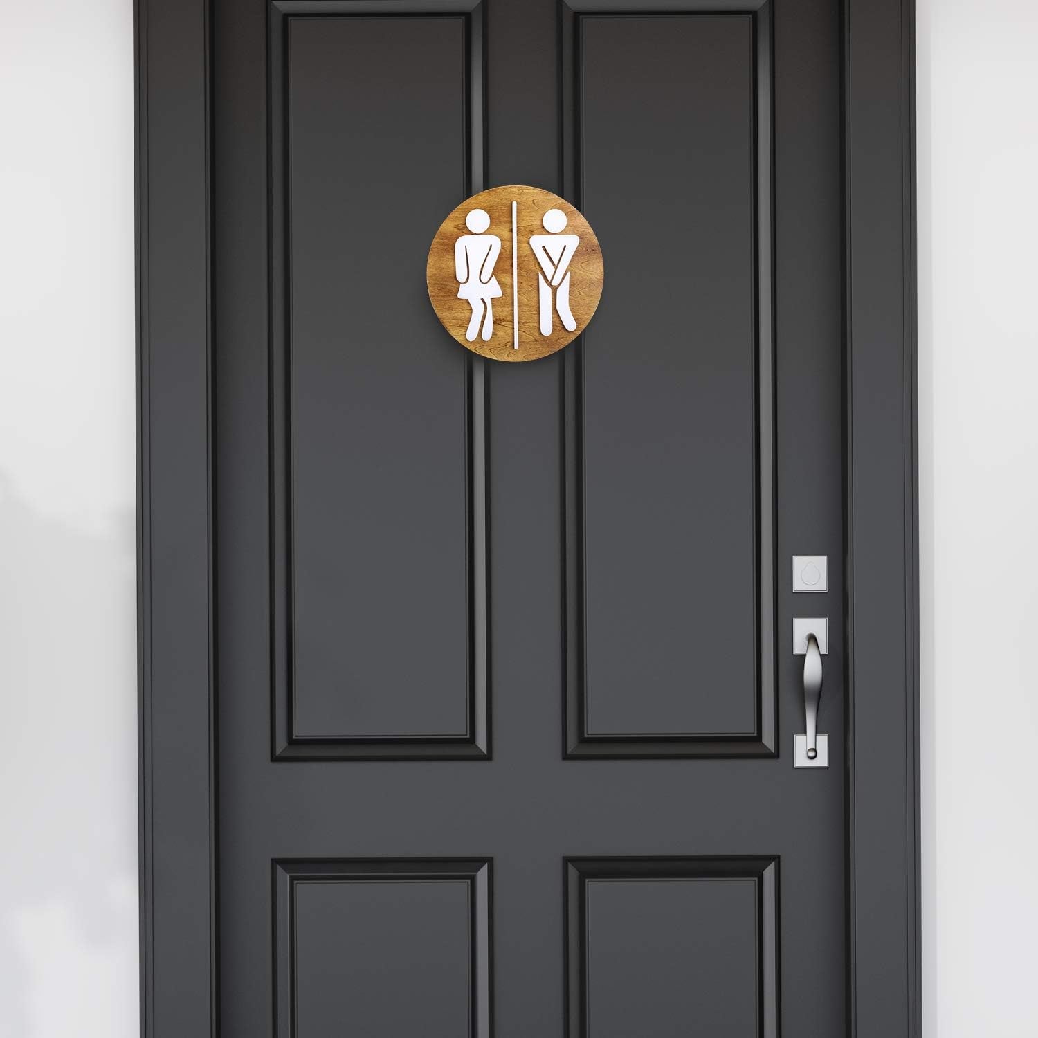 Unisex Bathroom Signs-Cute Bathroom Wall Decor-Funny Restroom Sign (Birch Brown)