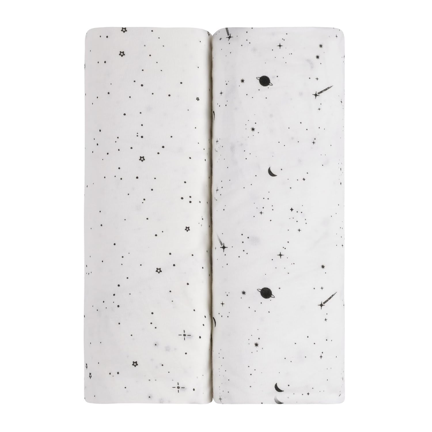 Ely’S & Co. Crib Sheets, Baby Girl/Boy Fitted Crib Mattress Sheet Set, 2 Pack, 100% Jersey Knit Cotton, Infant and Toddler Nursery Bedding, Black and White Celestial Print, 28” X 52”