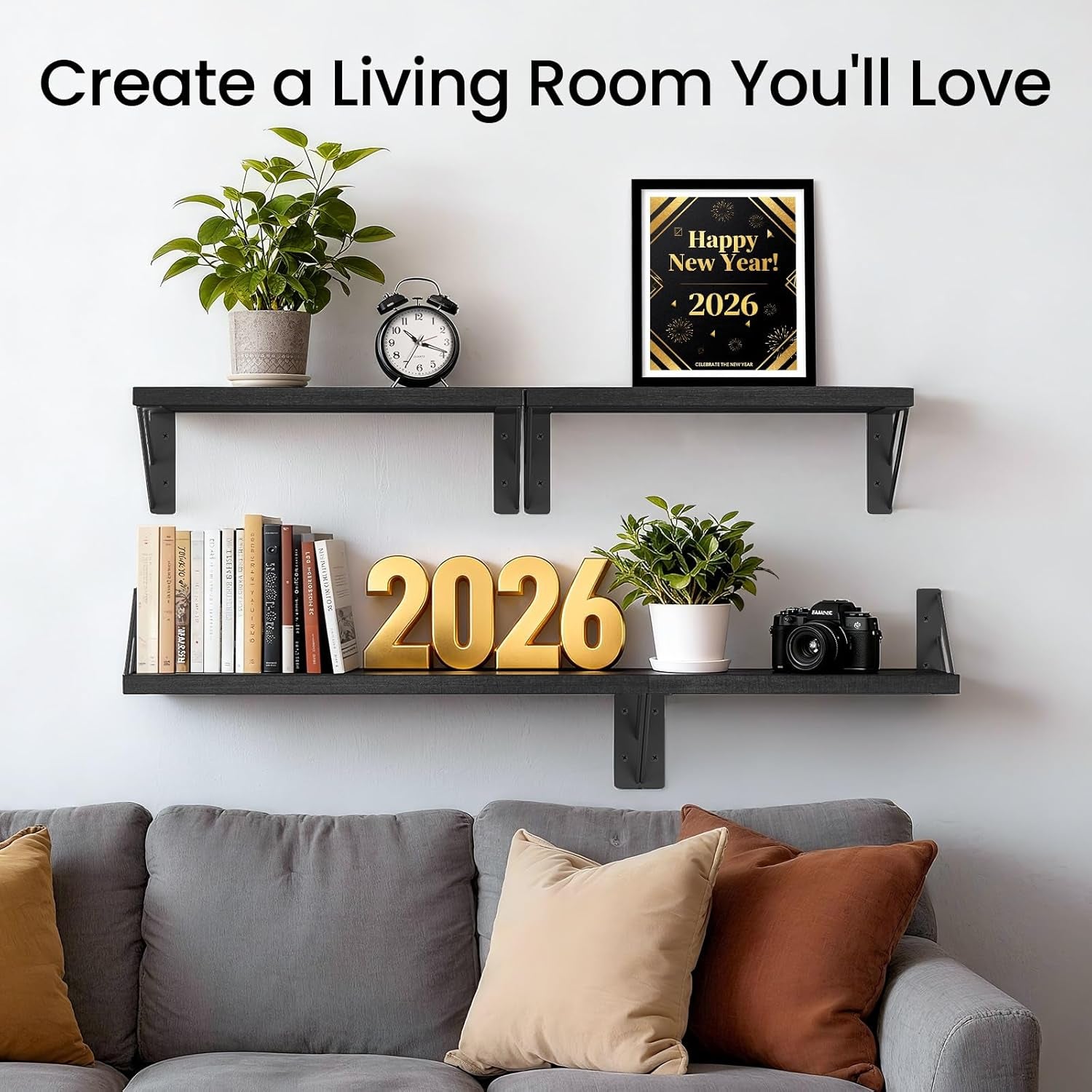 Wall Mounted Floating Shelves, Wood Floating Wall Shelf for Books & Decor, Small Space-Saving Display & Organizer（Black，Set of 3）