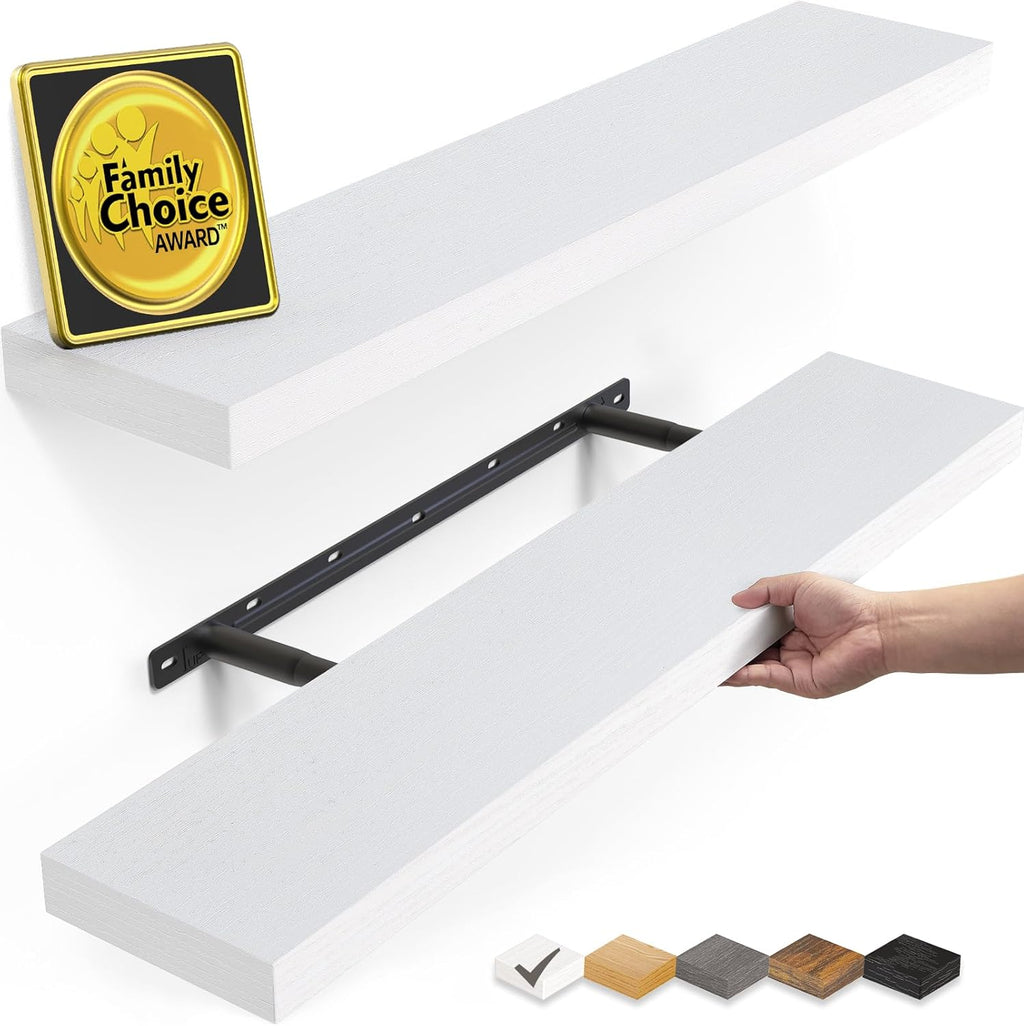 Floating Shelves White, 22.5 Inch Rustic Wood Wall Mounted Shelves for Bathroom, Bedroom, Living Room, Kitchen & Office, Hanging Shelf Deocr Display with 22 Lbs Capacity, Set of 2