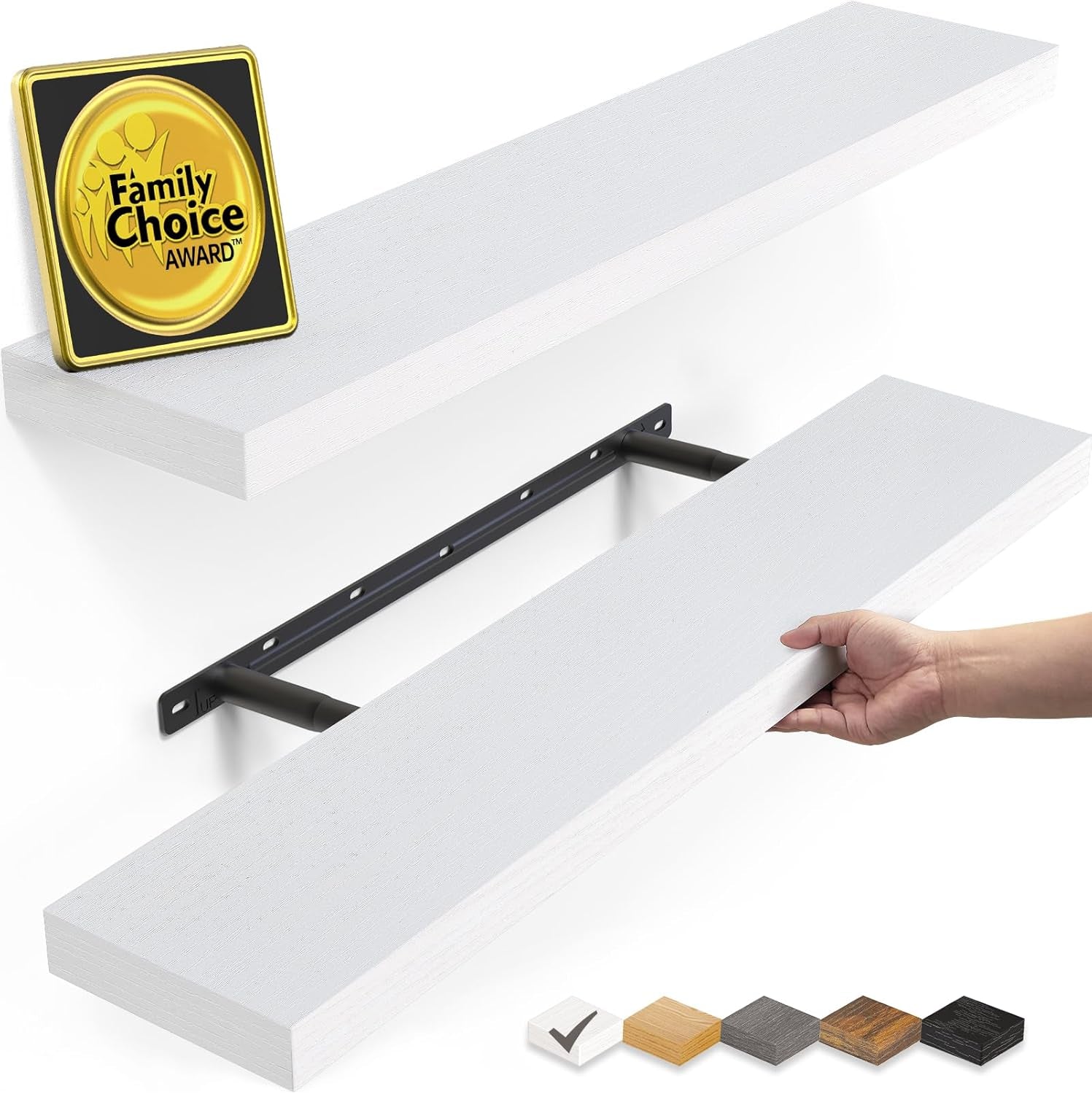 Floating Shelves White, 22.5 Inch Rustic Wood Wall Mounted Shelves for Bathroom, Bedroom, Living Room, Kitchen & Office, Hanging Shelf Deocr Display with 22 Lbs Capacity, Set of 2