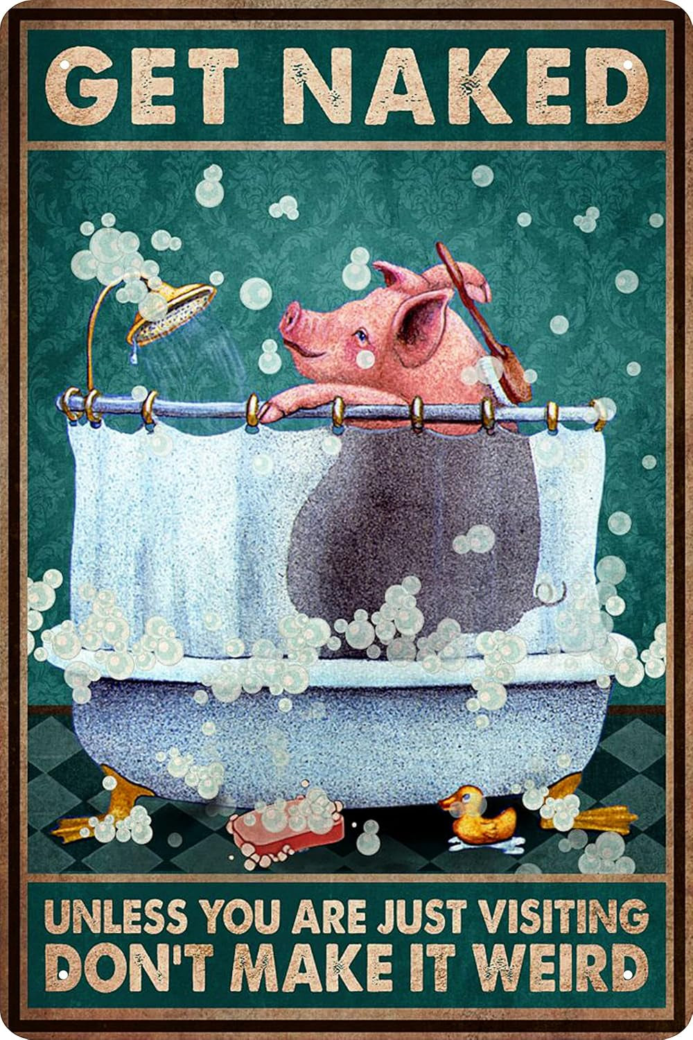 Vintage Metal Pig Bathroom Decor Tin Sign Wall Art Poster Retro Bar Home Decor 8X12 Inch