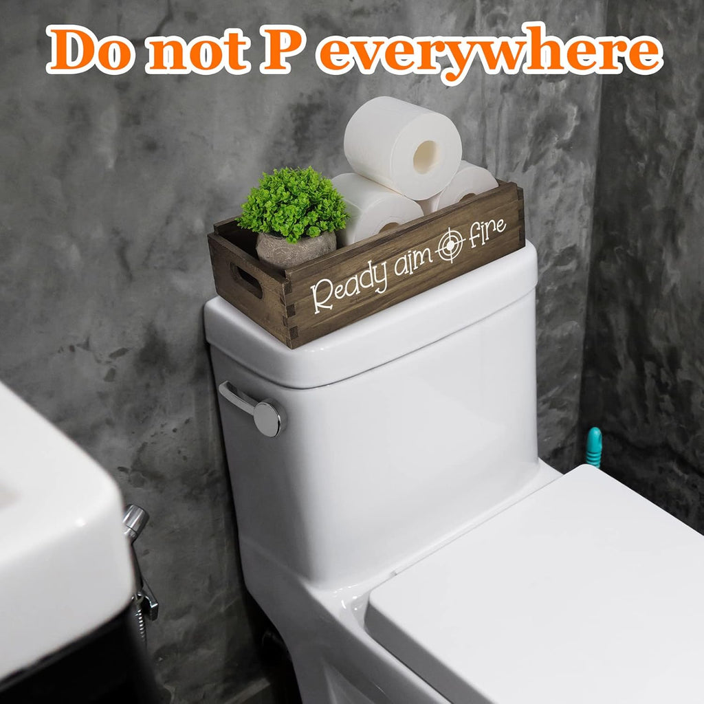 Toilet Paper Storage Basket Bathroom Decor Box -Ready Aim Fire, a Clean Bowl Is Our Goal-2 Sides Bathroom Box Funny Gifts for Men