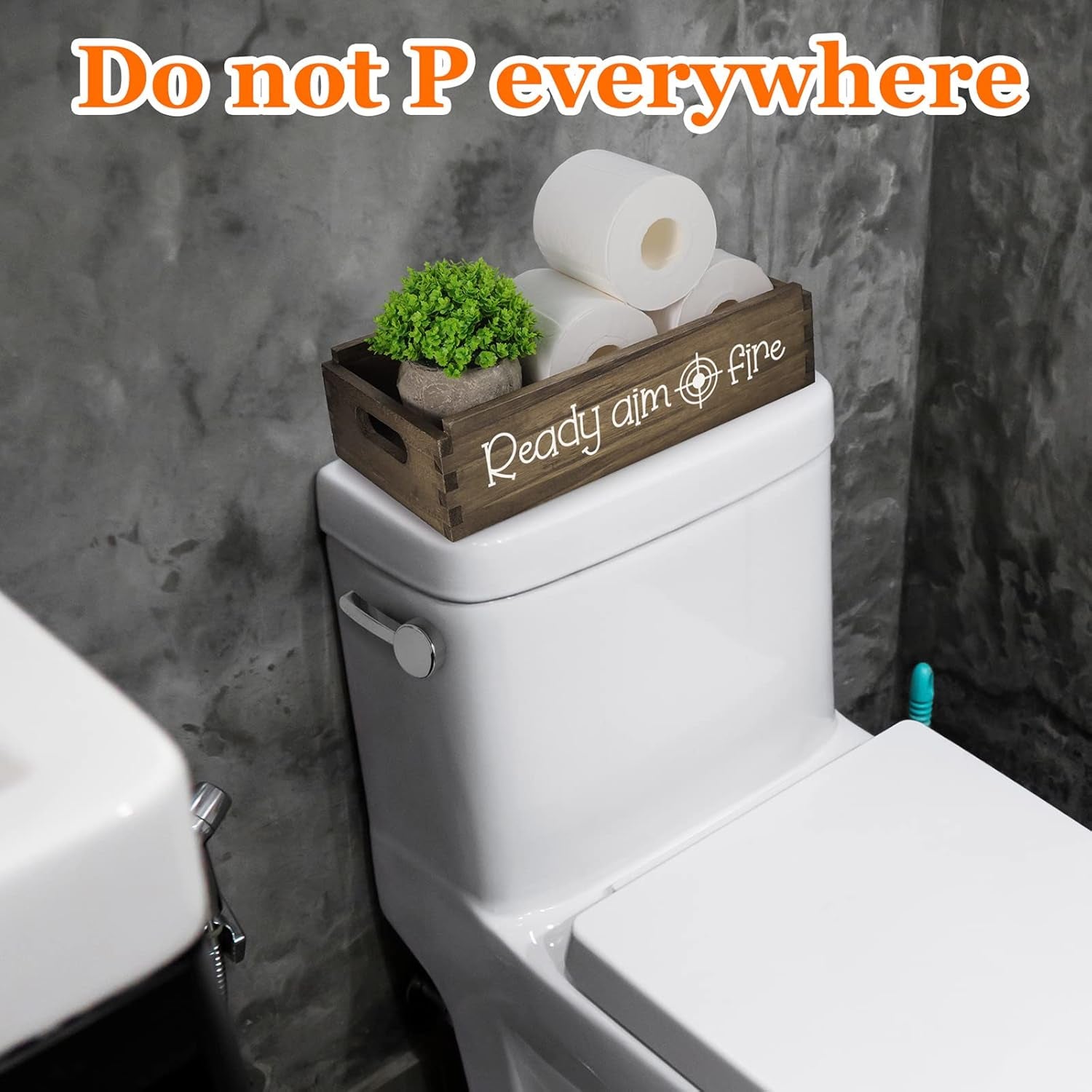 Toilet Paper Storage Basket Bathroom Decor Box -Ready Aim Fire, a Clean Bowl Is Our Goal-2 Sides Bathroom Box Funny Gifts for Men